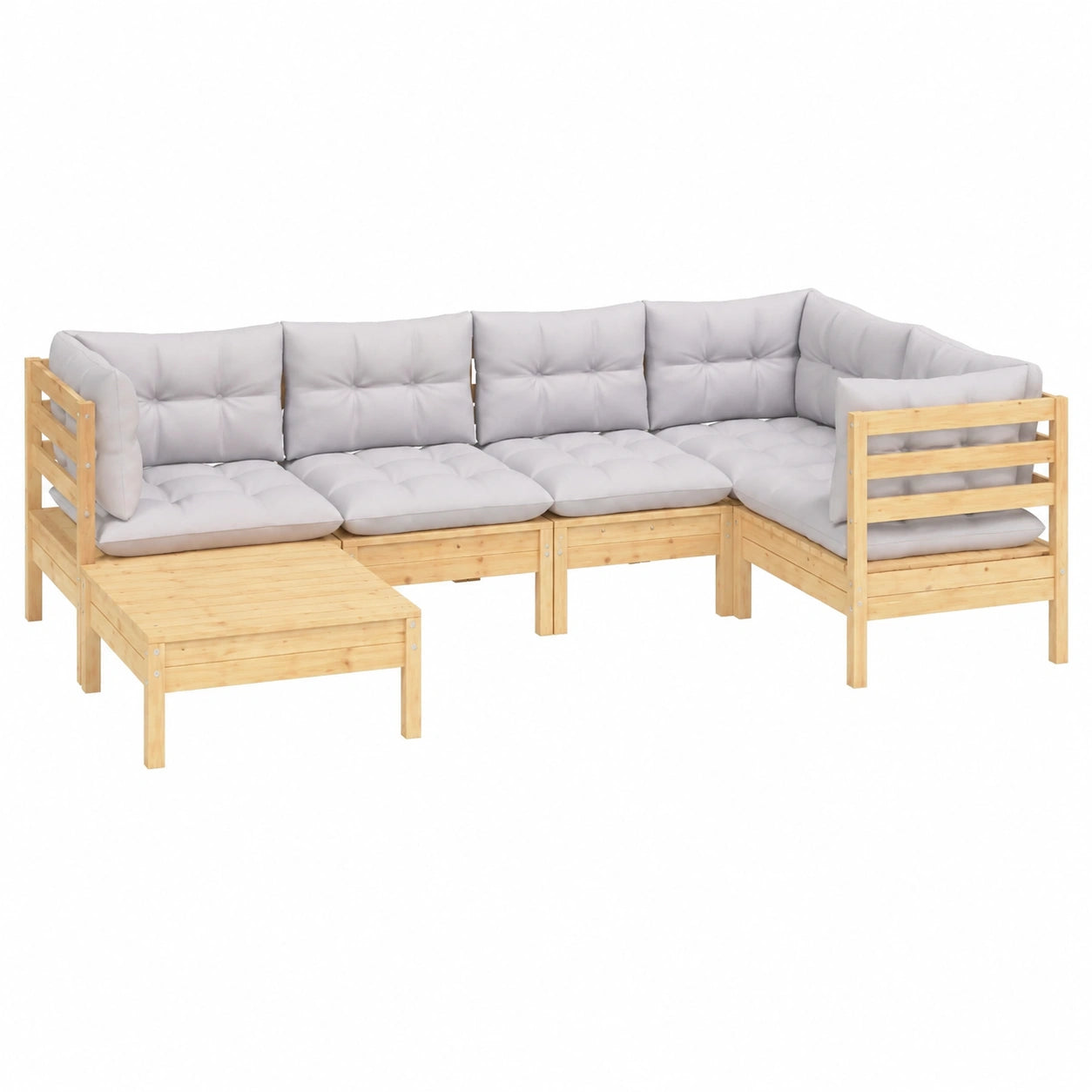 Gartenmöbel-Set: 6-teiliges Lounge-Sofa aus massivem Kiefernholz in Grau mit Kissen, Wetterfest und Platzsparend für Terrasse, Balkon oder Wintergarten