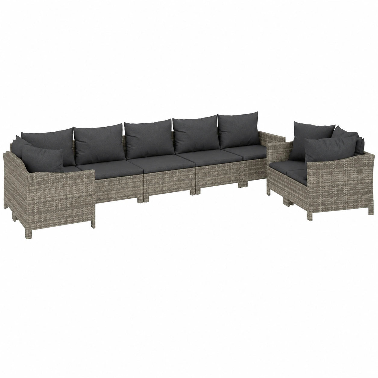 Garten Lounge Set aus Poly Rattan, Grau, Modulares Sofa mit Kissen, Stahlrahmen, Modernes Design für Terrasse & Wintergarten, 8-teilig