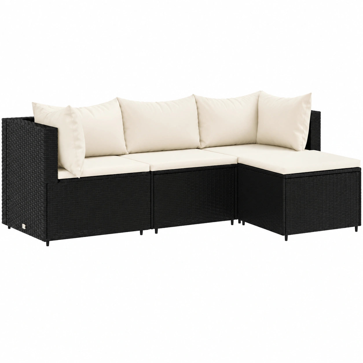 Garten-Lounge-Set 4-teilig Schwarz Poly Rattan mit Kissen und Stahlrahmen für Balkon und Terrasse
