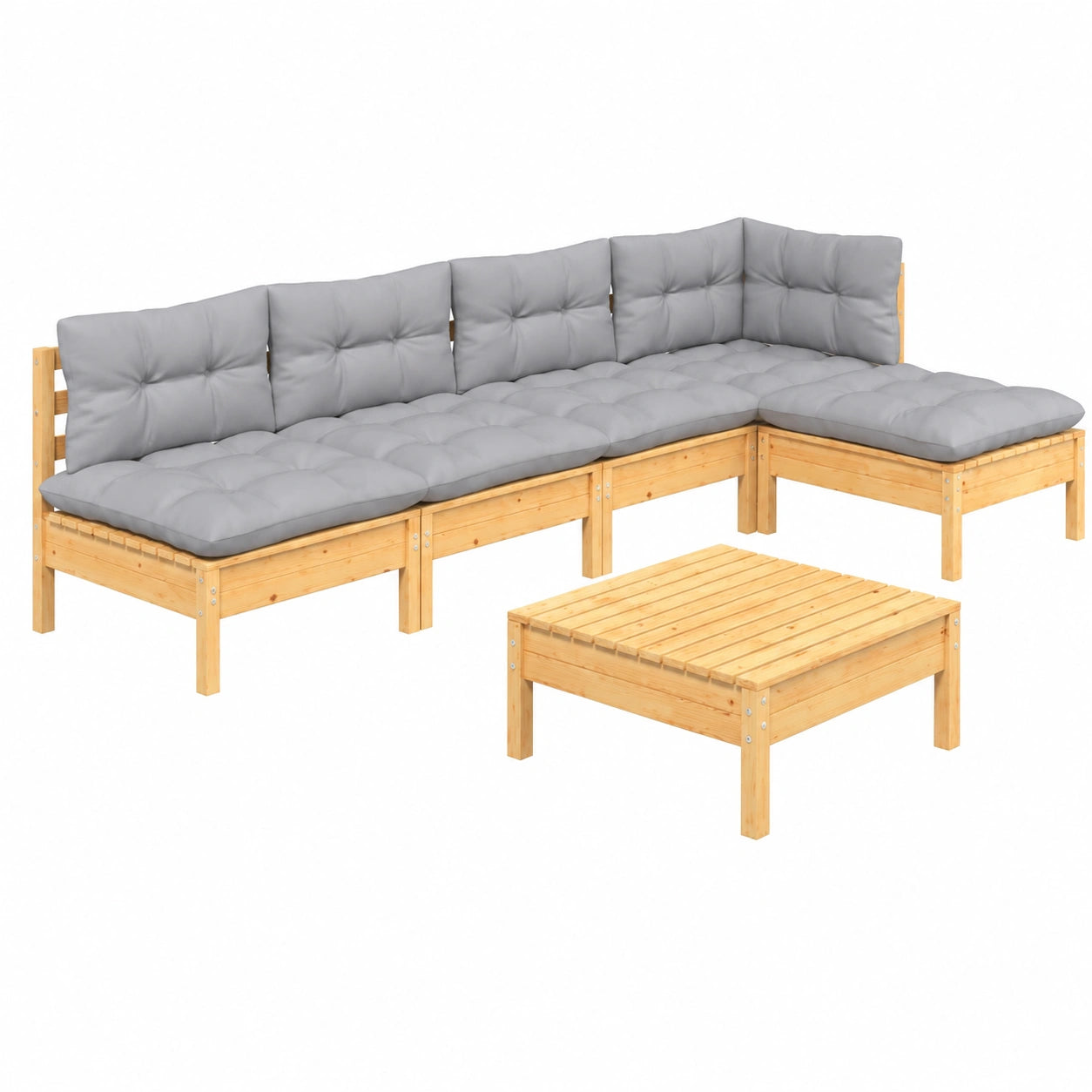 Modulares Garten-Lounge-Set aus Kiefernholz mit Kissen, 6-teilig