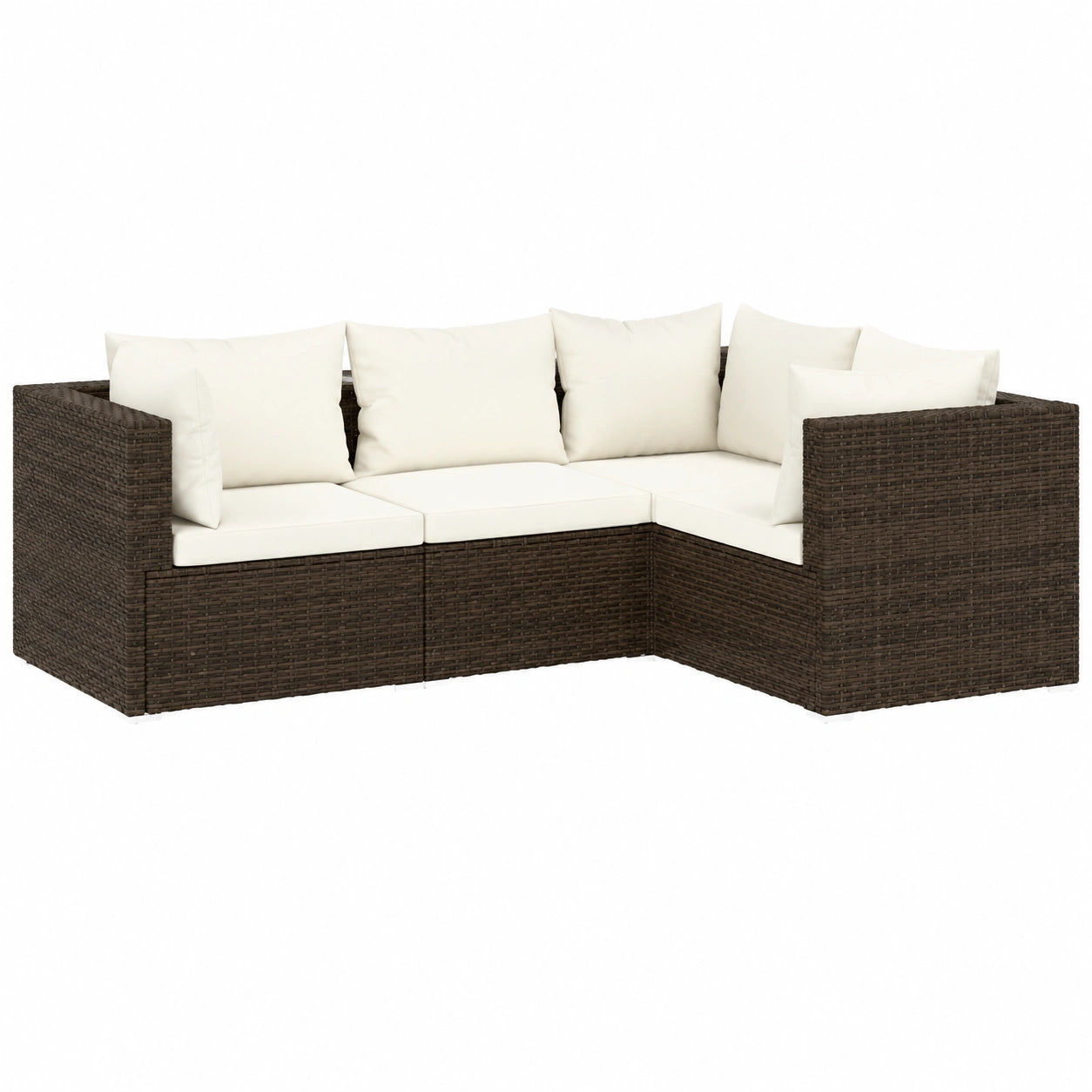 Garten-Lounge-Set aus Poly Rattan Braun - 4-teiliges Sofa mit Creme-Kissen, Wetterfeste Möbel für Balkon und Terrasse