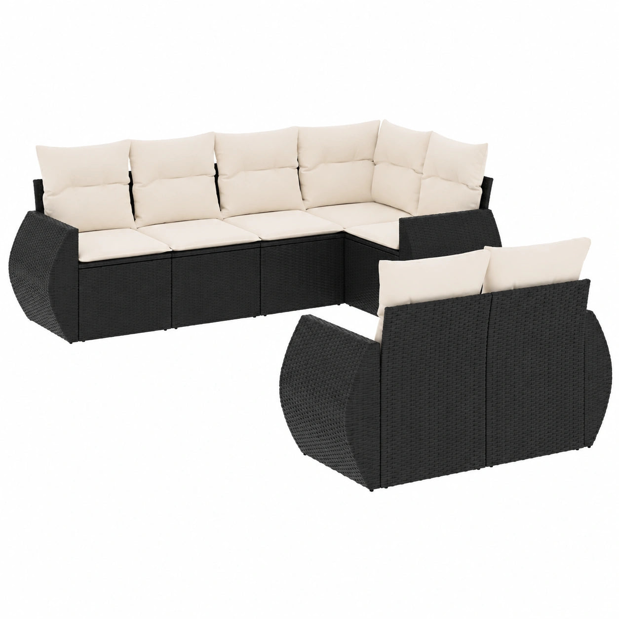 Modulares 7-teiliges Rattan-Sofa-Set mit Stauraum, Inklusive Kissen für Terrasse und Balkon, Schwarz