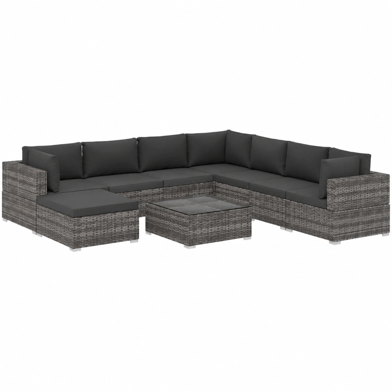Gartenmöbel-Set aus Poly-Rattan, 9-teilig, wetterfest, grau mit Kissen