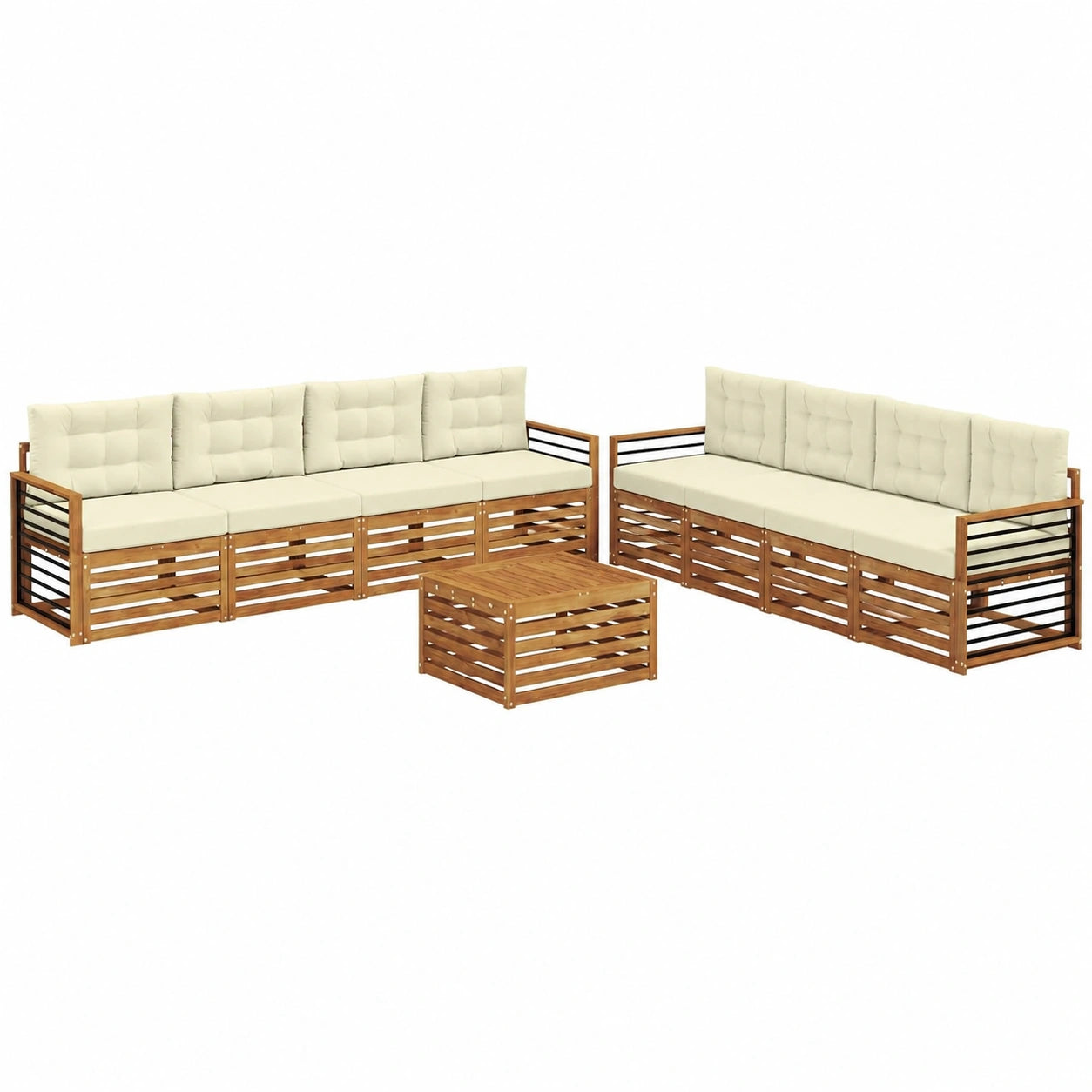 9-teiliges Outdoor-Lounge-Set aus Akazienholz, mit Kissen für Terrasse und Garten