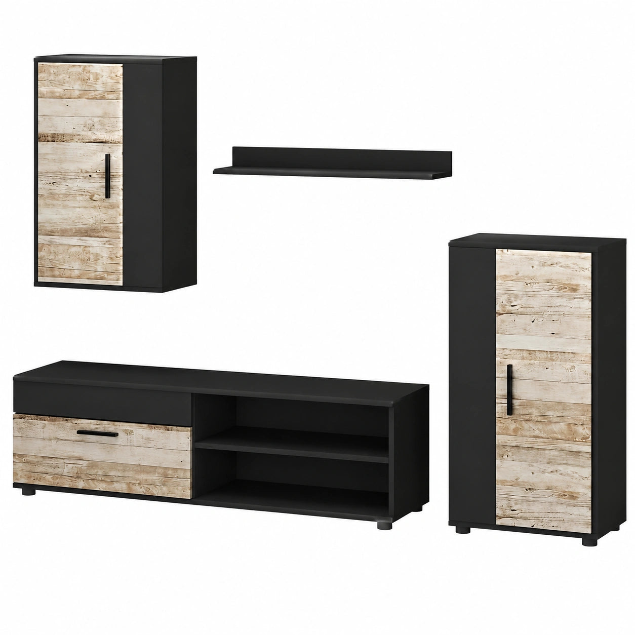Vicco Wohnwand Set Berno, Anthrazit/Beige, 4-teilig, ideal für Multimedia-Aufbewahrung