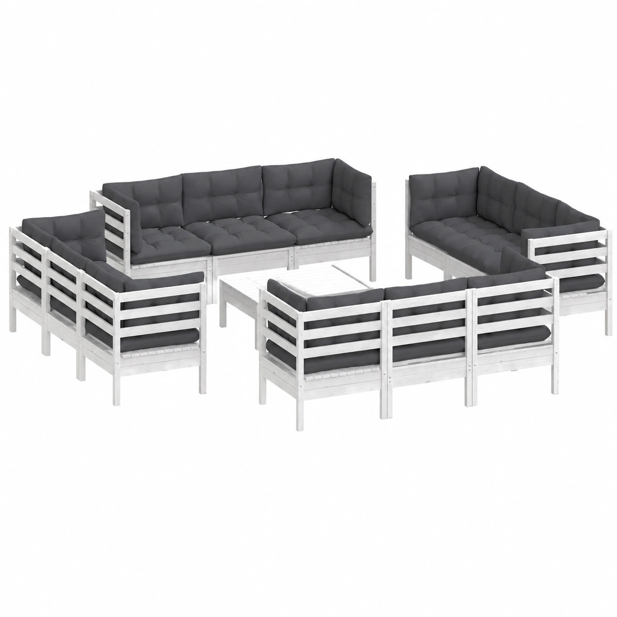 Modulares Garten-Lounge-Set aus Kiefernholz mit Kissen in Anthrazit, 13-teiliges Terrassenmöbel für Balkon und Garten