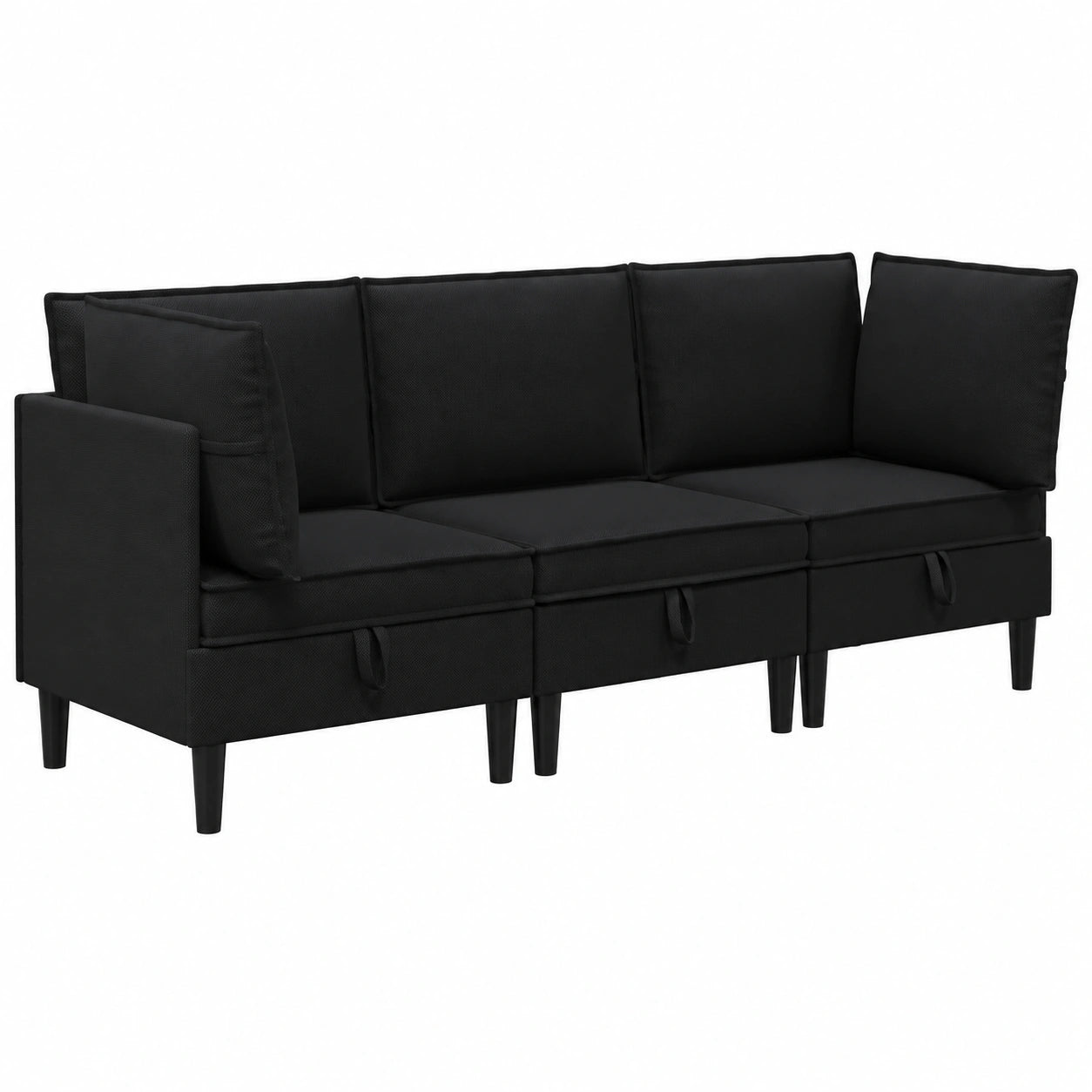 Modulares 3-teiliges Ecksofa aus schwarzem Polyester mit Rückenkissen