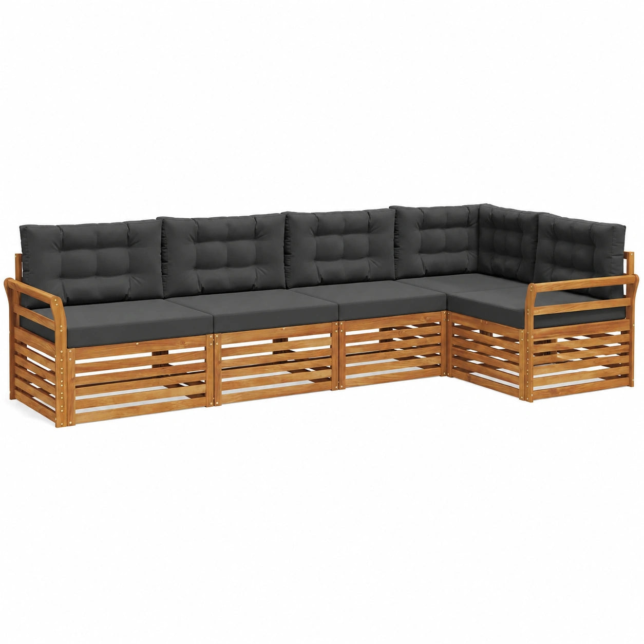 Modulares Garten-Sofaset aus Akazienholz mit Kissen, für Terrasse & Garten, 329x170,5x73 cm, Natur/Anthrazit