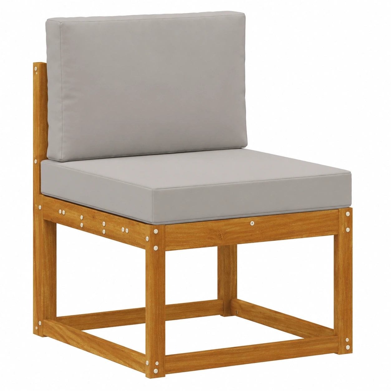 Robustes Gartenmodulsofa aus Akazienholz mit grauen Kissen