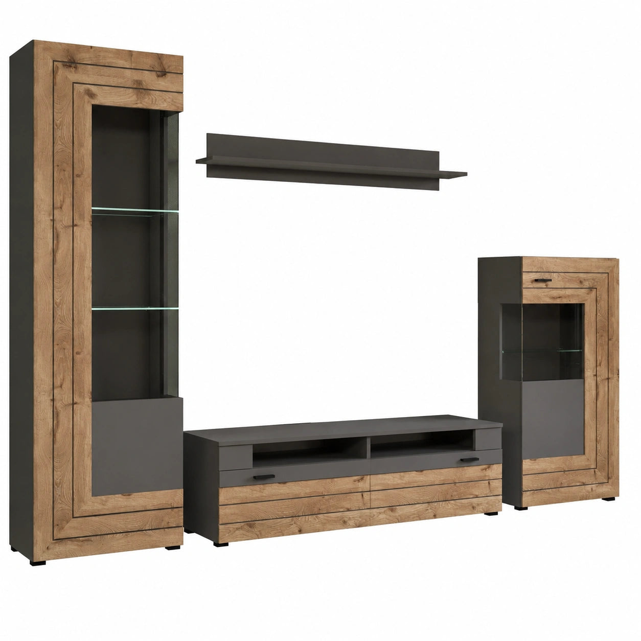 Newroom Wohnwand Grau Industrieller Stil - Anbauwand für Wohnzimmer, Schlafzimmer, Büro und Flur