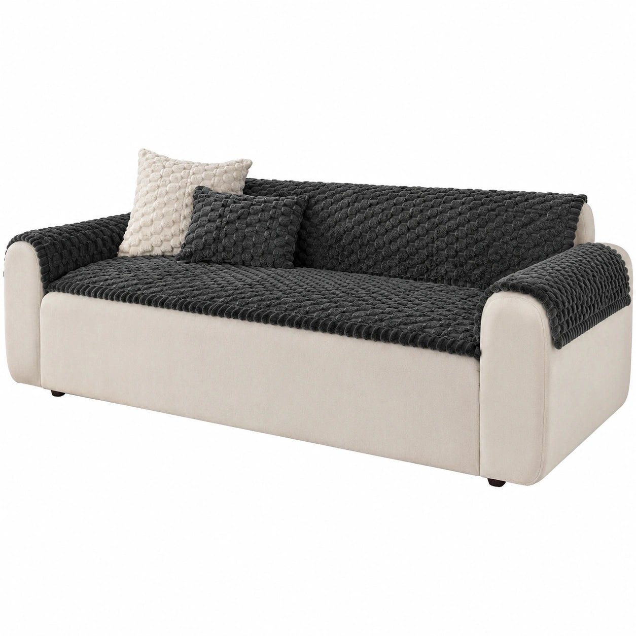 Moderner skandinavischer Sofasatz mit Streifenmuster und Zierkissen, dunkelgrau, 70x180cm