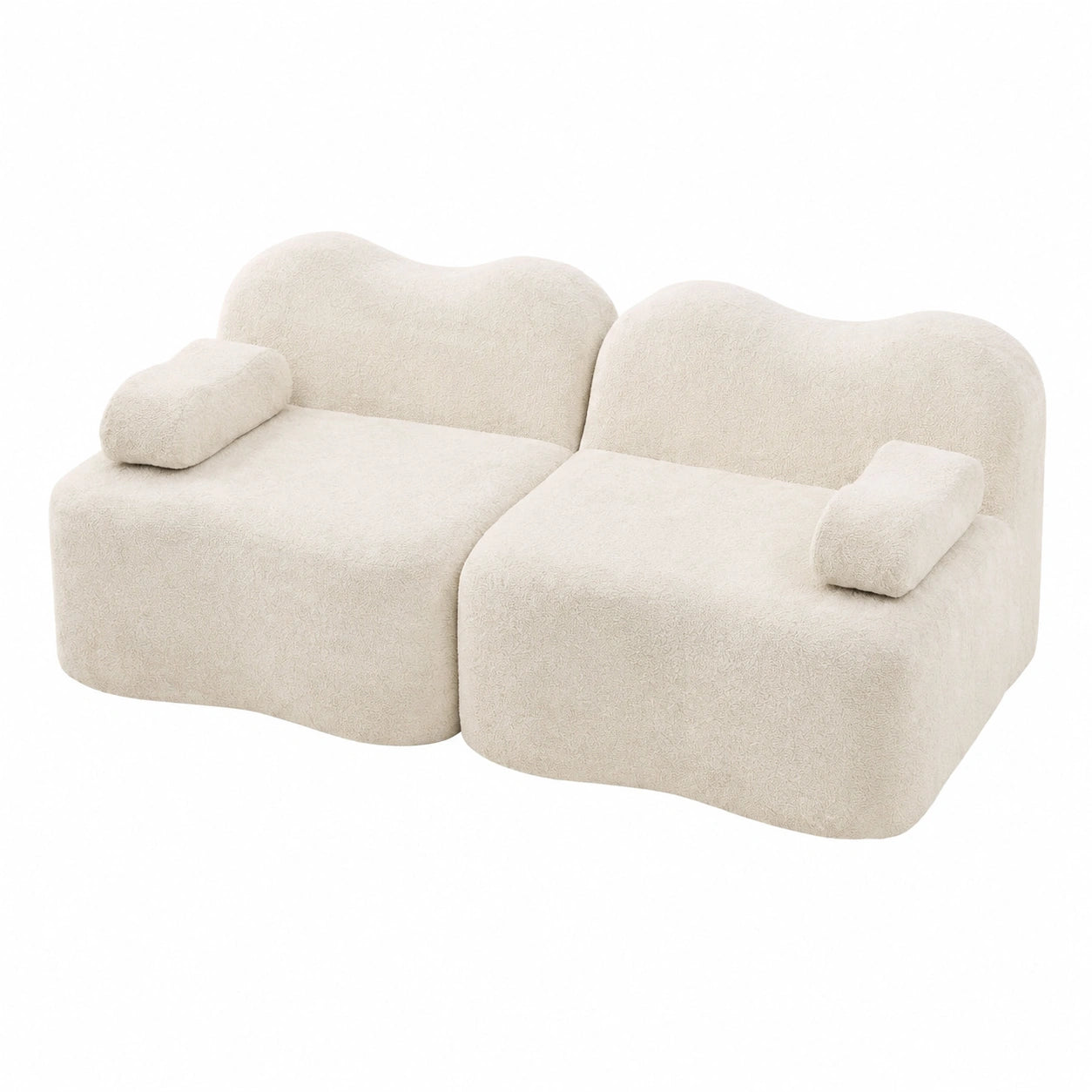 Modulares 2-Sitzer Sofa ohne Rahmen, Wellenform, Beige, Komfortable Sitzkissen, Flexible Armlehnen, Einfache Nutzung, Ideal für Wohnzimmer und kleine Wohnungen
