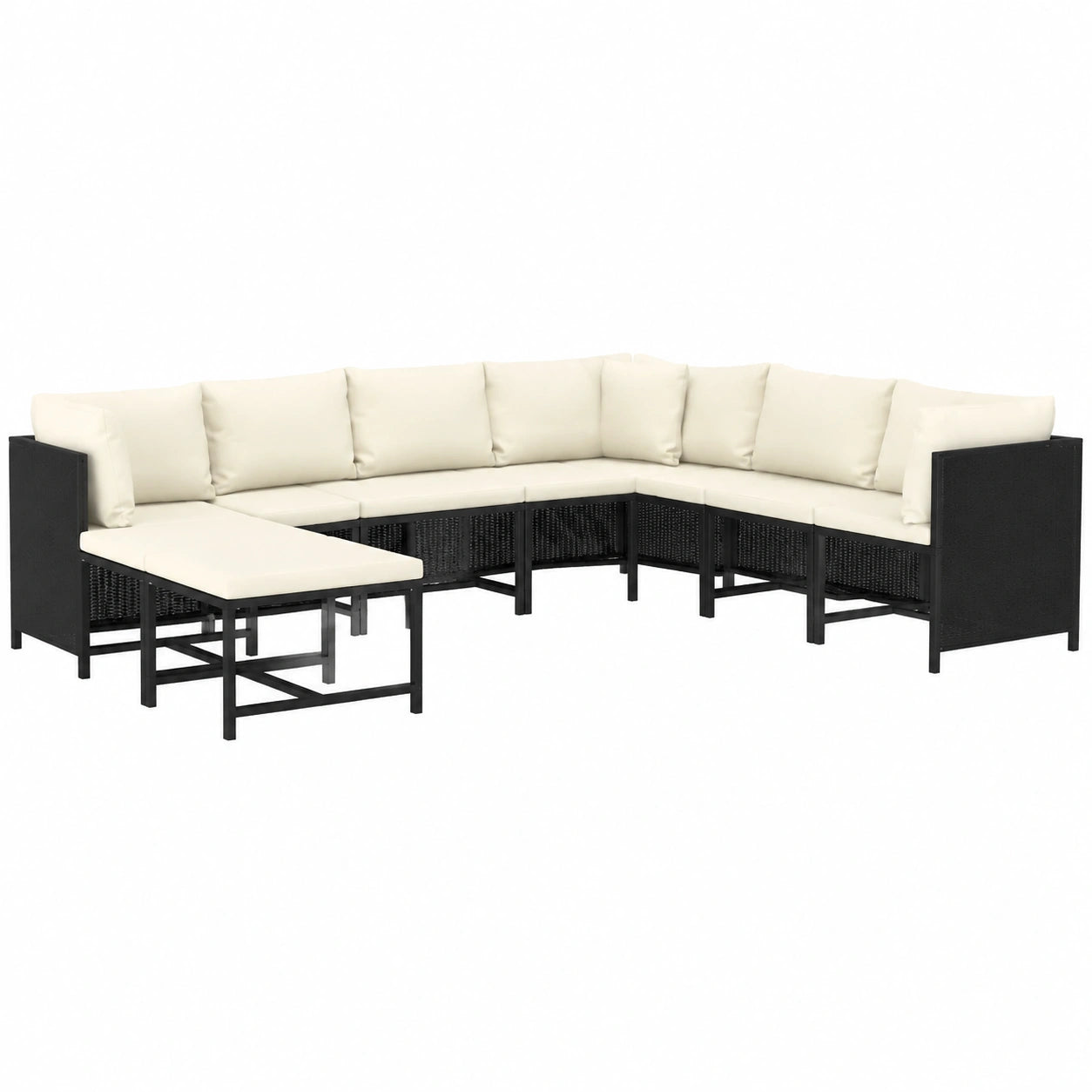 Garten-Lounge-Set 10-tlg. Schwarz Poly-Rattan wetterfest mit 5 cm Polsterung für Balkon und Terrasse