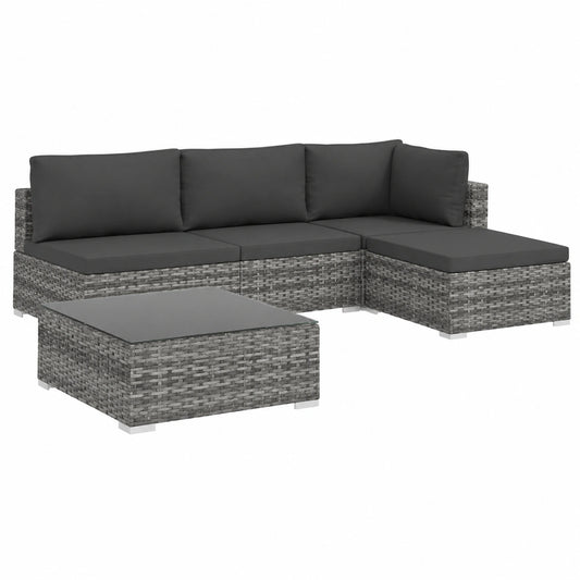 Modulares 5-tlg. Garten-Lounge-Set aus Poly Rattan in Grau, wetterfest und robust, inkl. Kissen – Perfekt für Balkon, Garten und Terrasse
