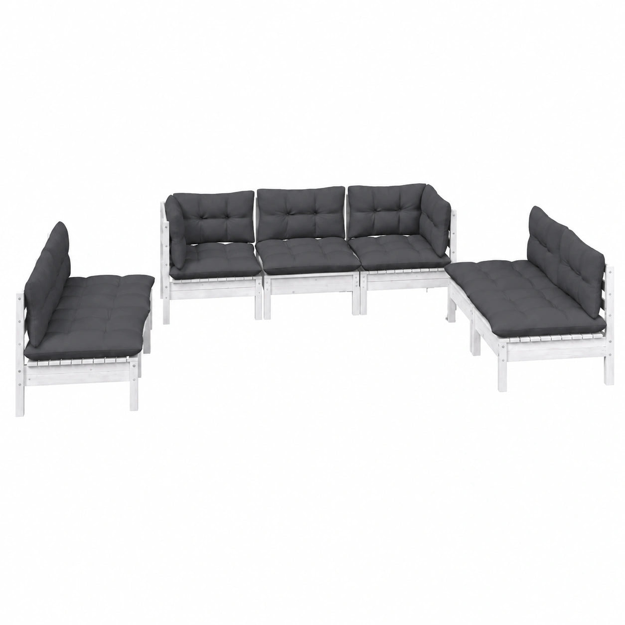 Modulares Gartenlounge-Set aus Kiefernholz mit anthrazitfarbenen Kissen, 7-teilig