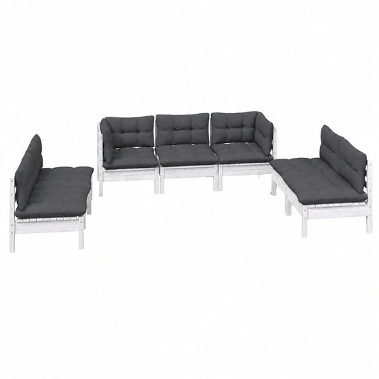 Modulares Gartenlounge-Set aus Kiefernholz mit anthrazitfarbenen Kissen, 7-teilig