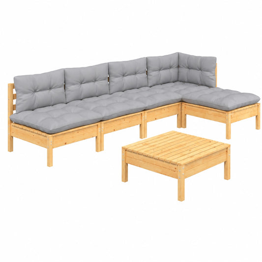 Modulares Garten-Lounge-Set aus Kiefernholz mit Kissen, 6-teilig