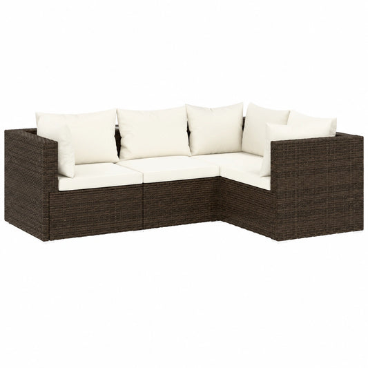 Garten-Lounge-Set aus Poly Rattan Braun - 4-teiliges Sofa mit Creme-Kissen, Wetterfeste Möbel für Balkon und Terrasse