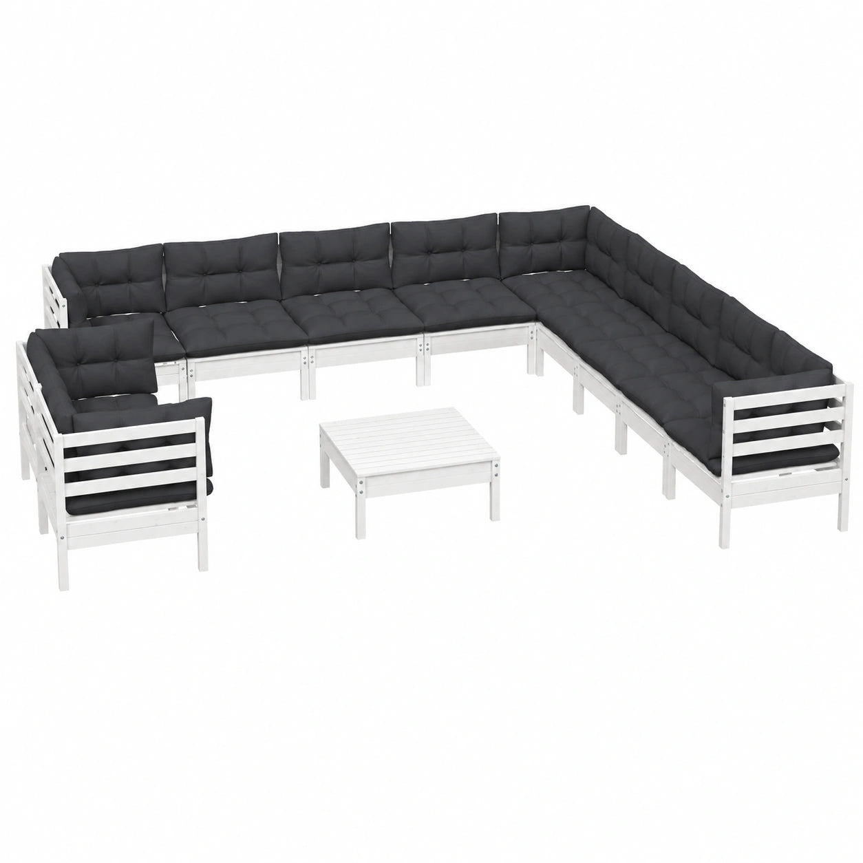 Modulares Garten-Lounge-Set, 12-teilig aus Kiefernholz mit Kissen, Terrasse & Garten, Anthrazit/Weiß