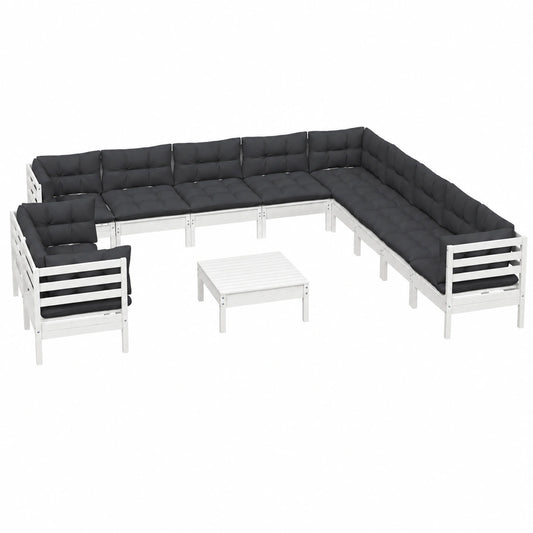 Modulares Garten-Lounge-Set, 12-teilig aus Kiefernholz mit Kissen, Terrasse & Garten, Anthrazit/Weiß