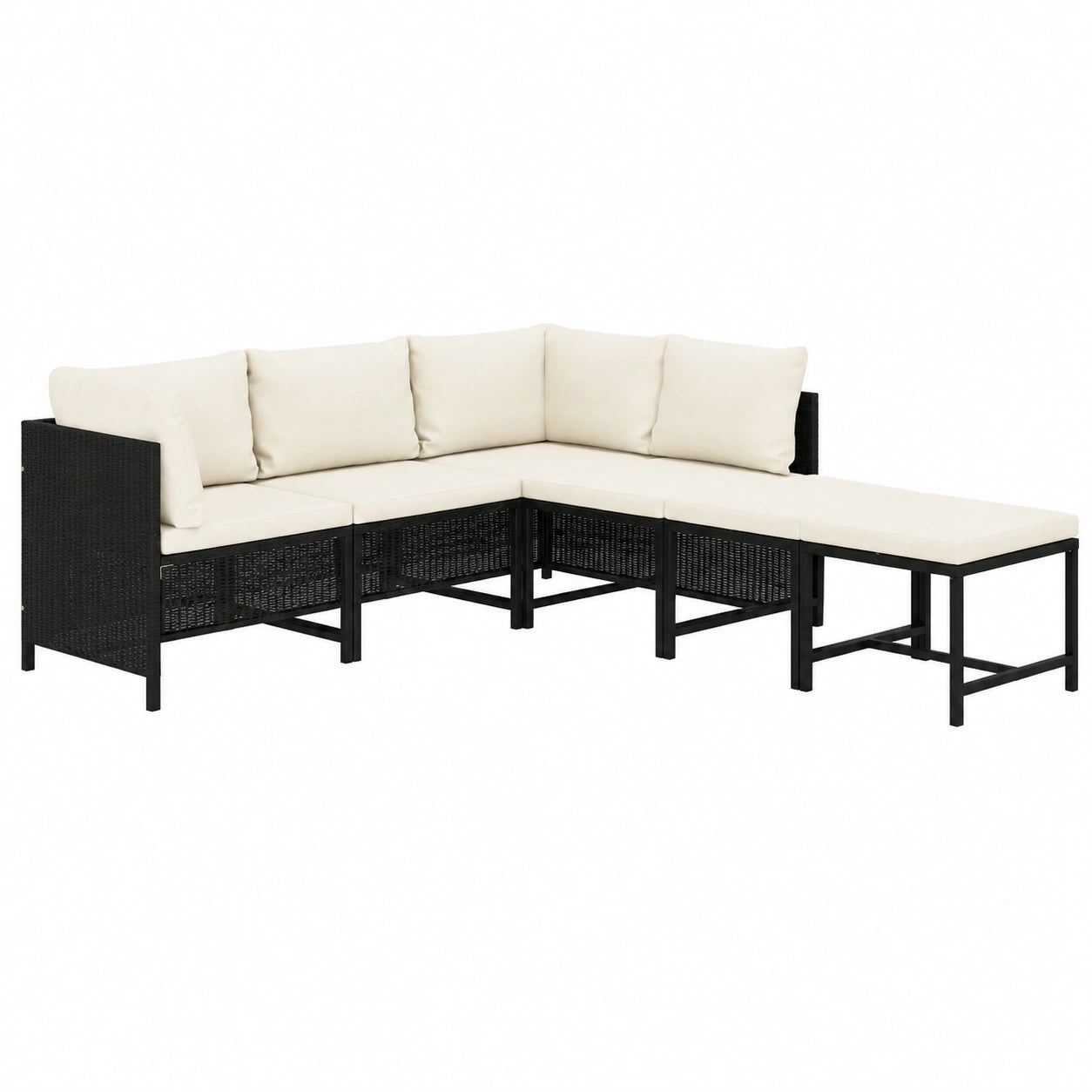 Modulares Garten-Lounge-Set aus Poly Rattan, Schwarz mit Kissen, platzsparend für kleine Terrassen