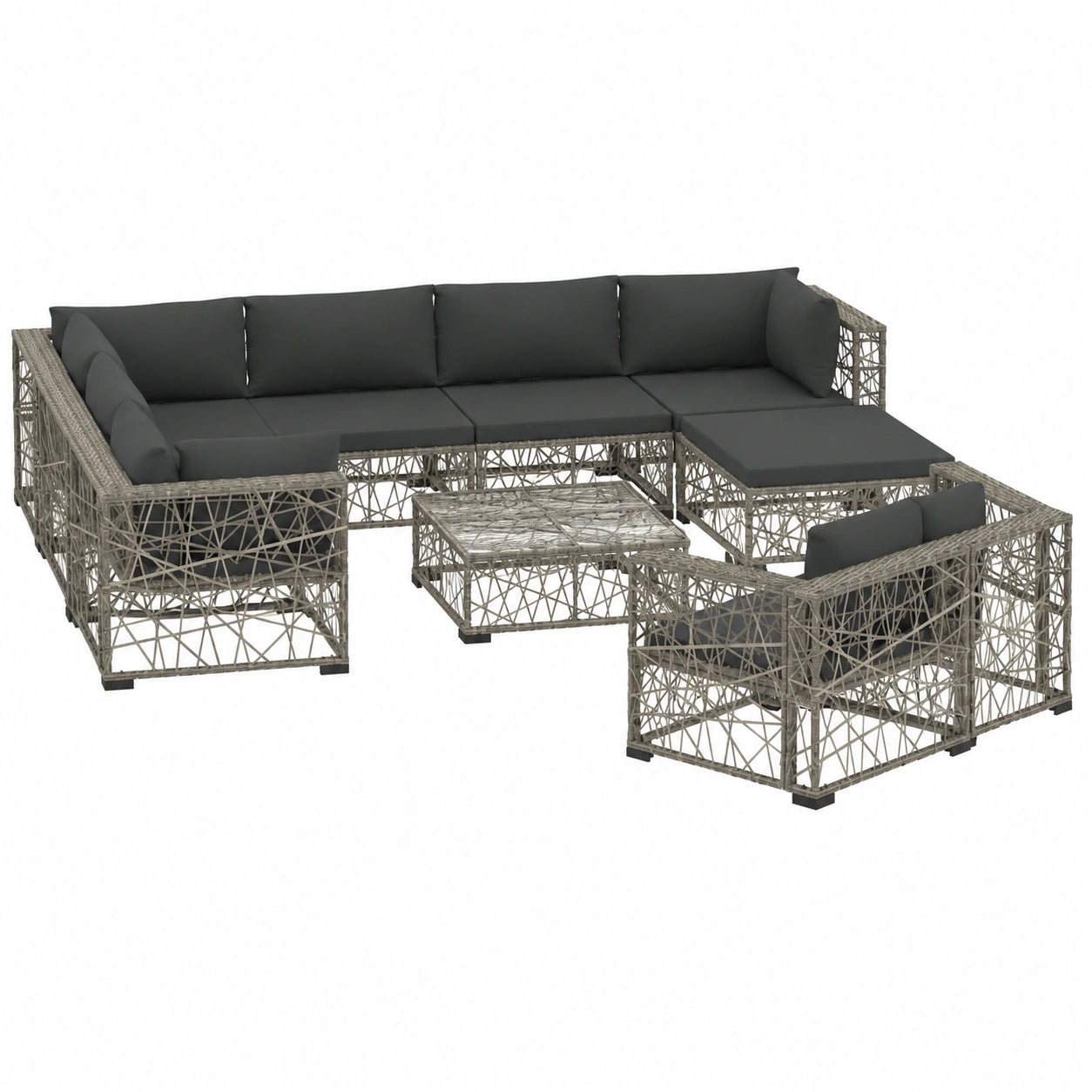 Garten-Lounge-Set aus Poly Rattan, 10-teilig, wetterfest, mit Auflagen und Couchtisch, für Terrasse und Balkon