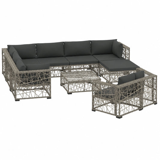 Garten-Lounge-Set aus Poly Rattan, 10-teilig, wetterfest, mit Auflagen und Couchtisch, für Terrasse und Balkon