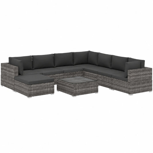 Gartenmöbel-Set aus Poly-Rattan, 9-teilig, wetterfest, grau mit Kissen