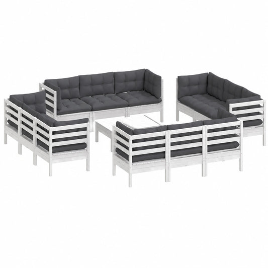 Modulares Garten-Lounge-Set aus Kiefernholz mit Kissen in Anthrazit, 13-teiliges Terrassenmöbel für Balkon und Garten