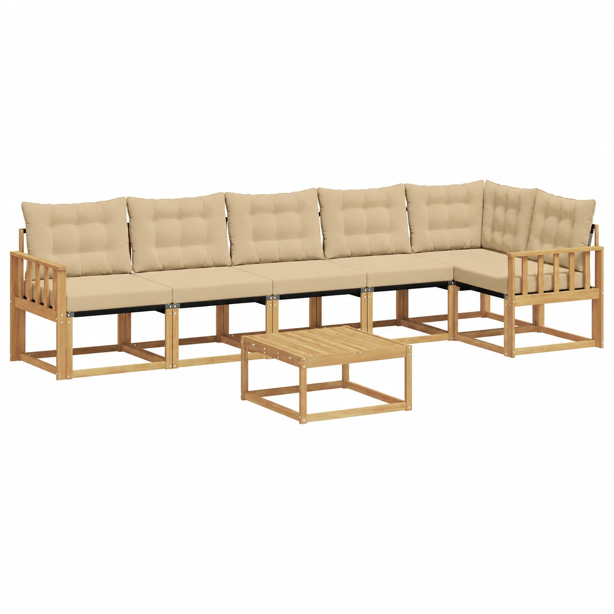 7-teiliges Akazienholz Gartenmöbel-Set, Ecksofa Lounge für Terrasse & Garten, Outdoor Sitzgarnitur mit Kissen, Modernes Design in Weiß Beige