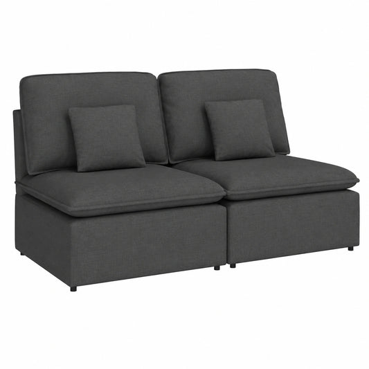 Modulares Mittelsofa in Dunkelgrau mit Kissen und Metallrahmen, Textilene-Polsterung, 100 cm für Wohnzimmer