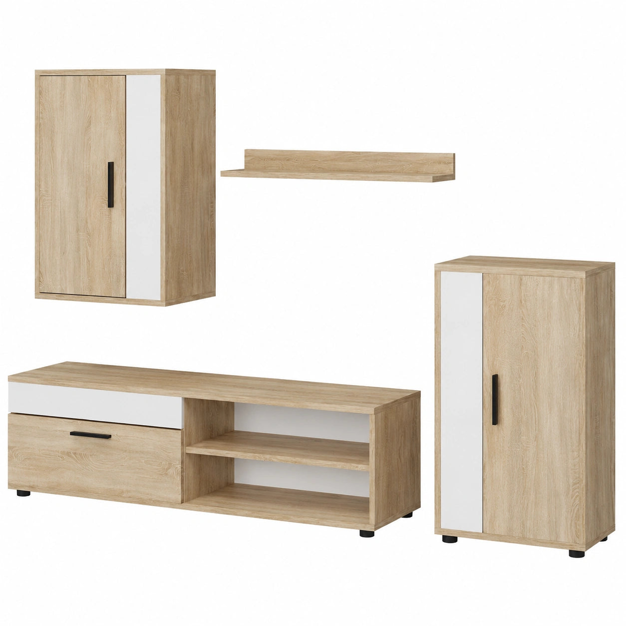 Vicco Wohnwand Berno, Sonoma Eiche, modernes 4-teiliges Set mit offenen Regalen, wandmontierbar