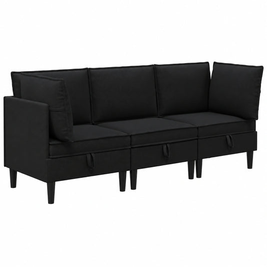 Modulares 3-teiliges Ecksofa aus schwarzem Polyester mit Rückenkissen