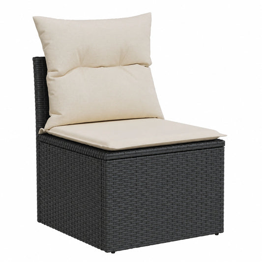 Modulares Gartensofa aus Poly Rattan mit Kissen, Schwarz, für Balkon und Terrasse