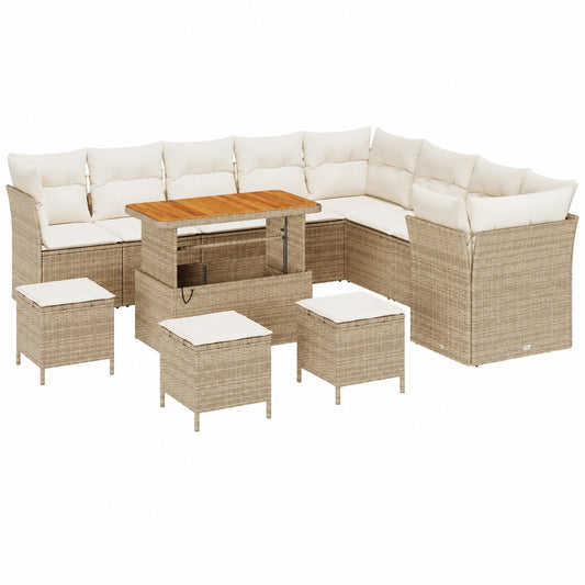 14-teiliges Gartenmöbel-Set aus Polyrattan, Beige, mit modularem Sofa und höhenverstellbarem Tisch, für Garten und Terrasse