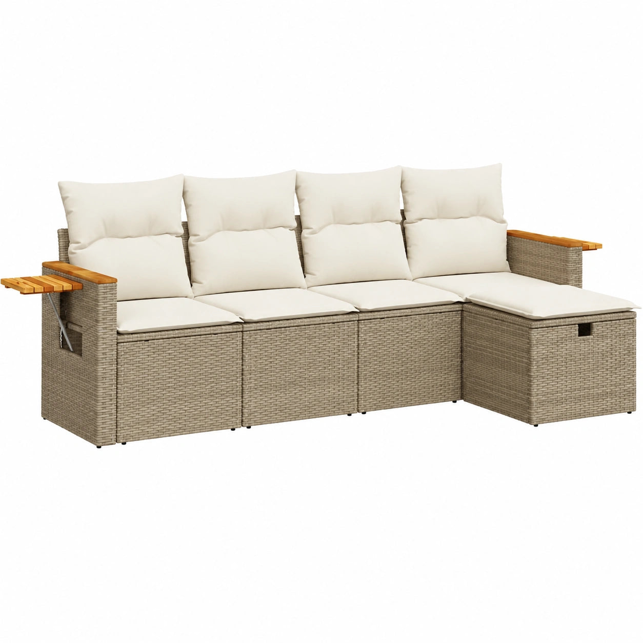 5-teilige Garten-Lounge-Garnitur aus PE-Rattan, inklusive Kissen und Stauraum, modulare Sofagarnitur mit Fußhocker für Garten und Terrasse, Beige