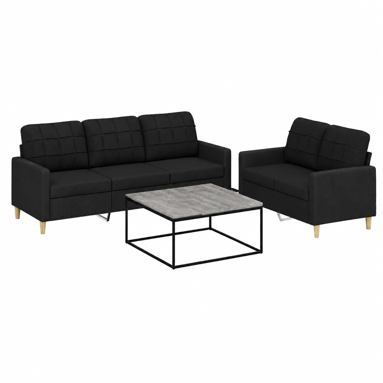 Moderne 2-teilige Sofagarnitur mit Kissen in Schwarz