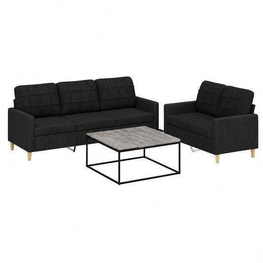 Moderne 2-teilige Sofagarnitur mit Kissen in Schwarz