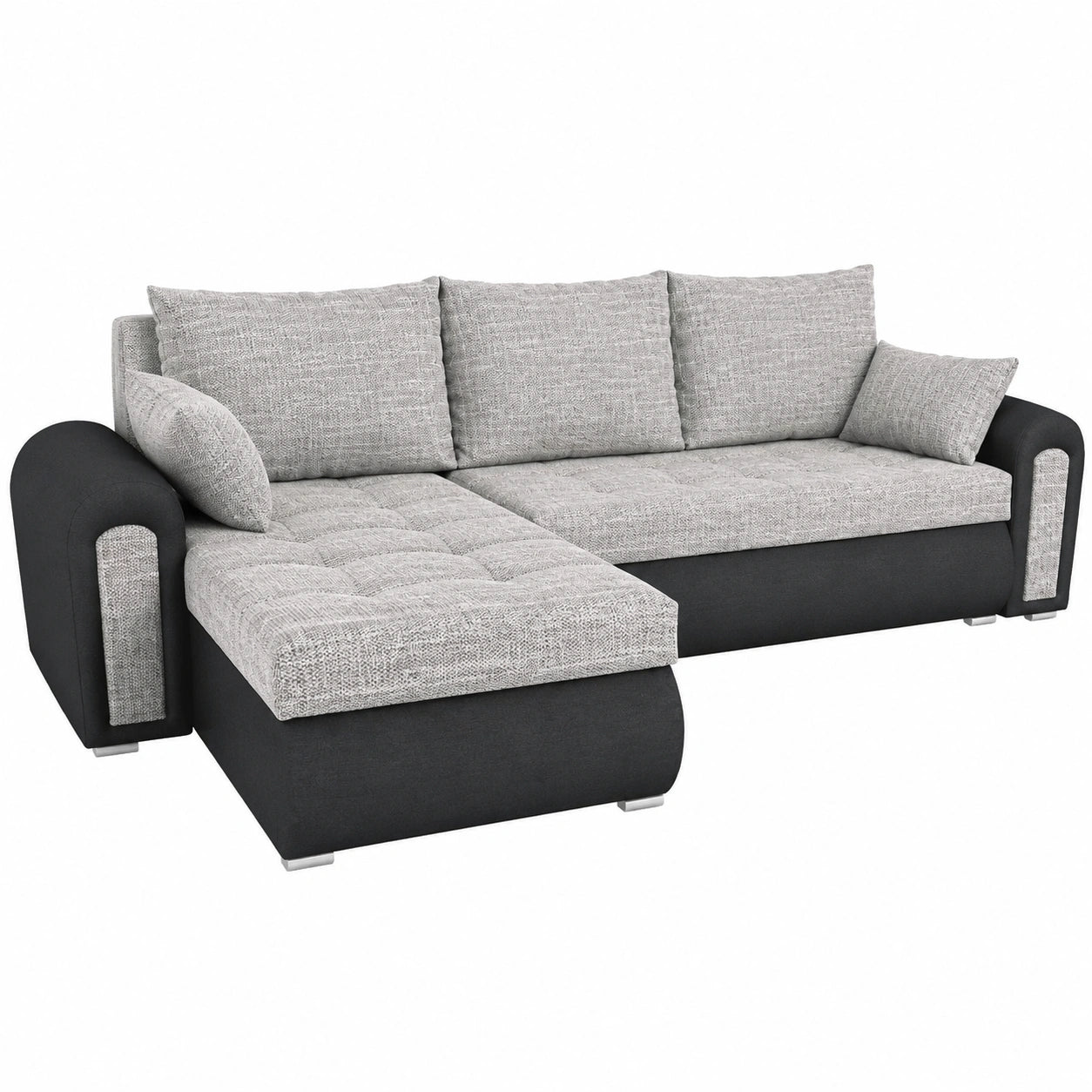 Modernes Ecksofa mit Schlaffunktion und Stauraum, grau-schwarz