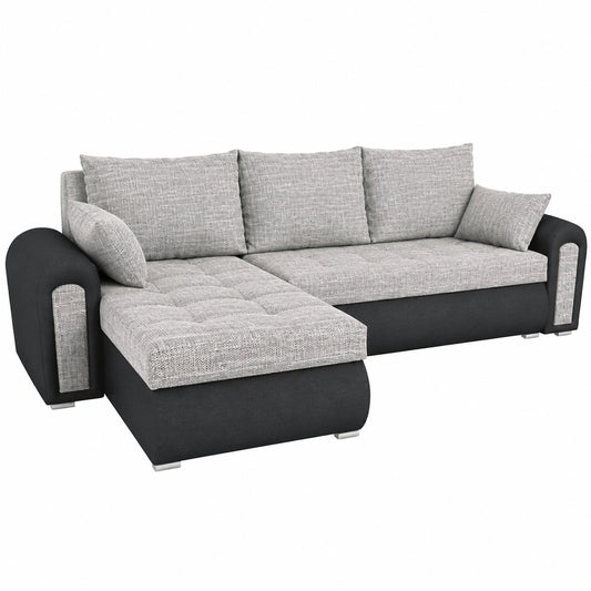 Modernes Ecksofa mit Schlaffunktion und Stauraum, grau-schwarz