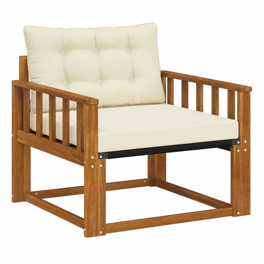 Hochwertiges Akazienholz Gartenmodul-Sofa mit Kissen für Terrasse, Sitzhöhe 37 cm, Naturdesign, 79x83x73 cm