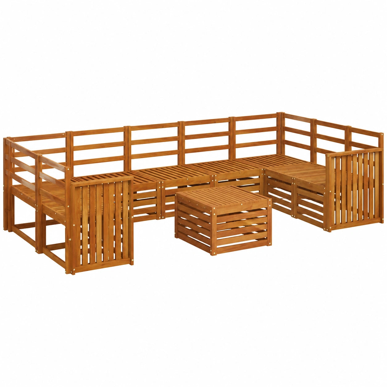 Gartenmöbel-Set 11-teilig aus Akazienholz, Modulares Outdoor Lounge-Set mit Sofa und Tisch für Terrasse und Balkon