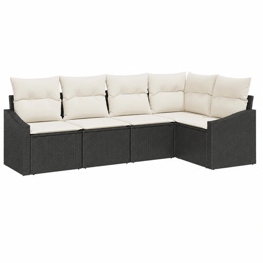 5-teilige Rattan-Sofagarnitur, Schwarz, 55x55 cm, für Garten, Balkon, Terrasse