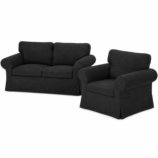 Gemütliches 2-teiliges Sofa-Set aus schwarzem Stoff, 175 x 82 x 80 cm