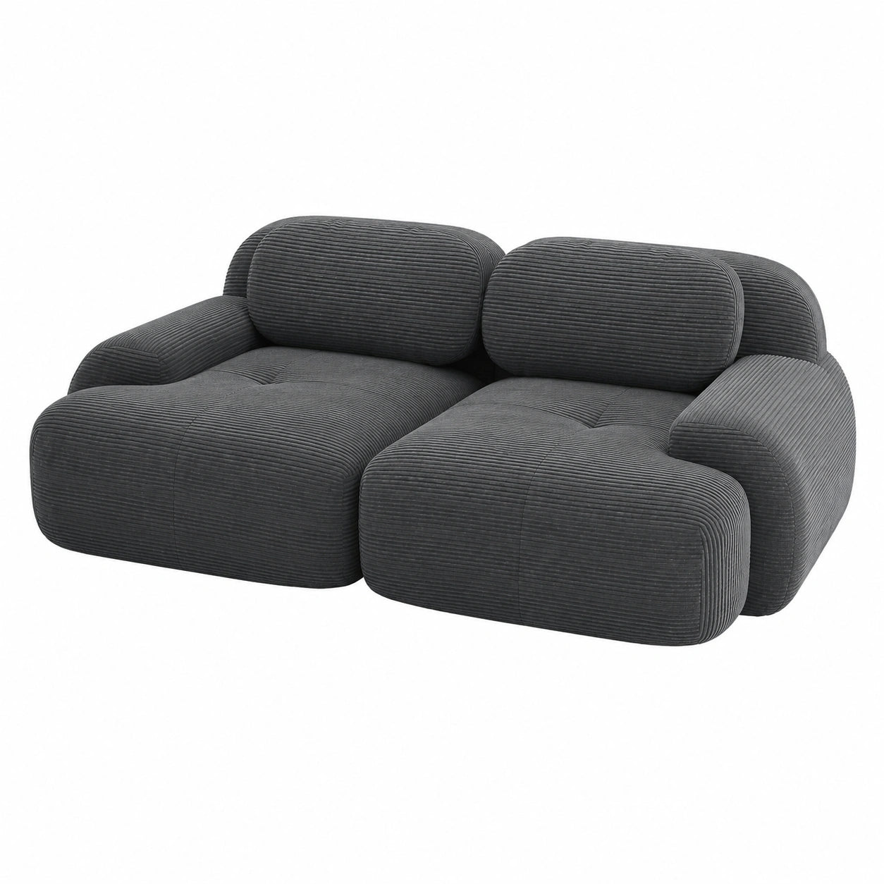 Modulares Sofa mit geschwungenen Armlehnen, rutschfester Basis und hochelastischen Polstern, Cordstoff, 208 cm, 2-Sitzer, Grau