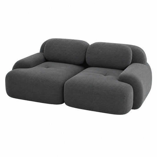 Modulares Sofa mit geschwungenen Armlehnen, rutschfester Basis und hochelastischen Polstern, Cordstoff, 208 cm, 2-Sitzer, Grau