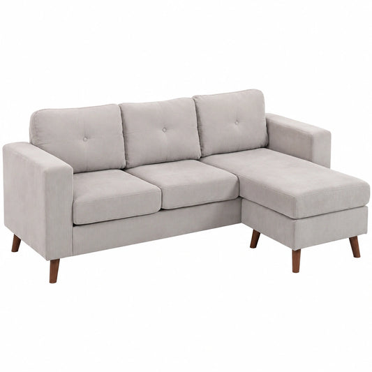 HOMCOM Modular 3-Sitzer Ecksofa aus Cord, 192 cm, mit Ottomane, Stahlrahmen, modern für Wohnzimmer, Apartment, kleiner Raum, Hellgrau