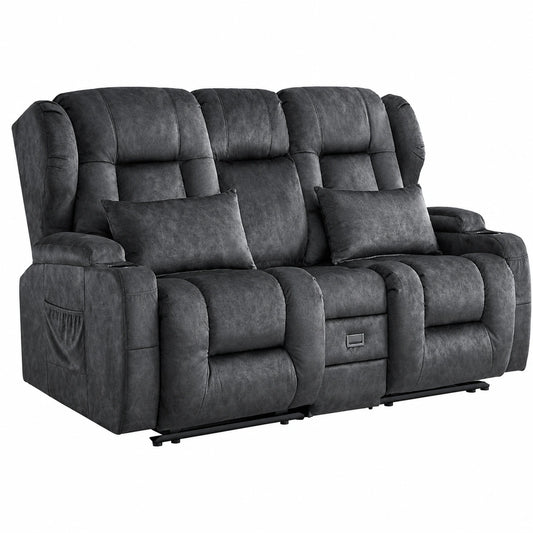 Modulares 2-Sitzer Sofa mit Liegefunktion, Heimkino-Komfort mit Getränkehaltern und Stauraum, Grau