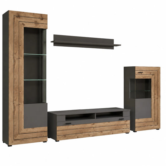 Newroom Wohnwand Grau Industrieller Stil - Anbauwand für Wohnzimmer, Schlafzimmer, Büro und Flur