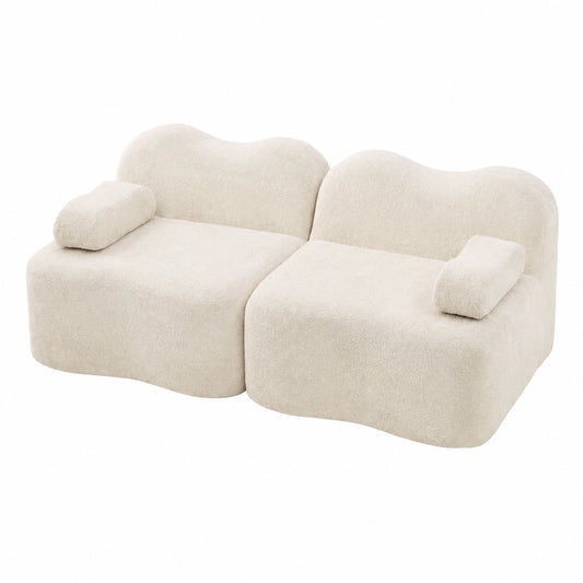 Modulares 2-Sitzer Sofa ohne Rahmen, Wellenform, Beige, Komfortable Sitzkissen, Flexible Armlehnen, Einfache Nutzung, Ideal für Wohnzimmer und kleine Wohnungen